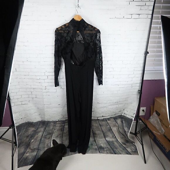 BB COLLECTIONS LONG SLEEVE VELVET SHEER TOP WIDE LEG JUMPSUIT OPEN BACK SIZE S - Picture 8 of 8